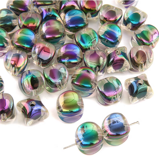 5pcs Acrylic Bilayer Beads Illusory Color, Quadrangular Star-OHSC-04