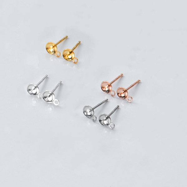 1 Pair 925 Sterling Silver Earring Base,Top Needle+Hanging Ring