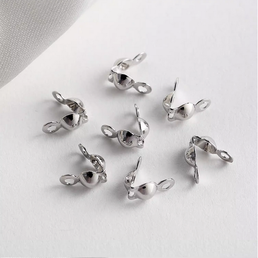 10pcs Clamshell Fold-Over/Knot/End Cap Covers, Platinum Plated- CMCJ-09