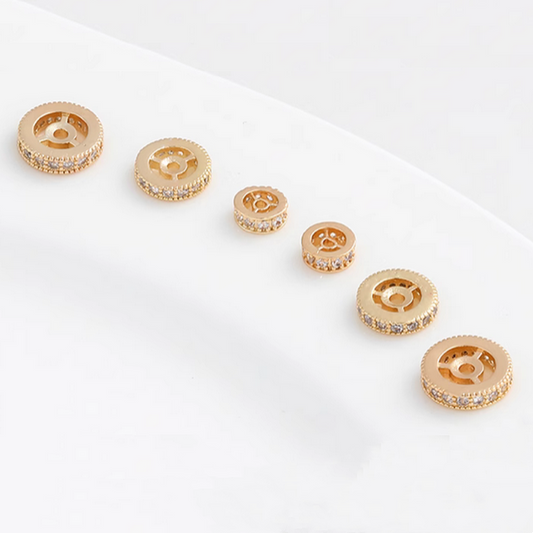 Alloy 6mm Gear Shape Round Spacer - Zircon+Electroplated - AMLZ-01