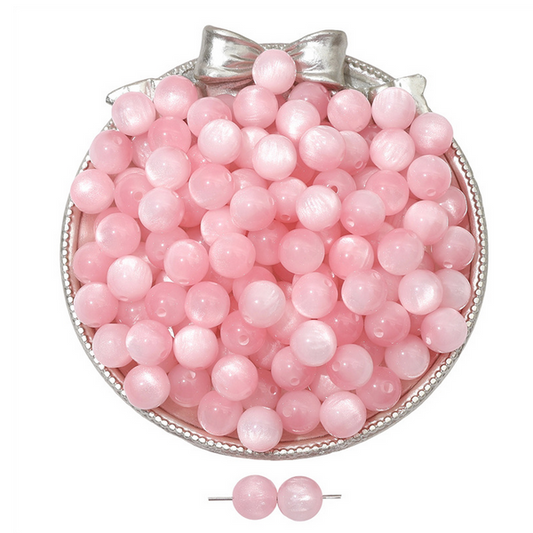 20pcs Pink Resin Imitation Opals Cat's Eye Round Beads