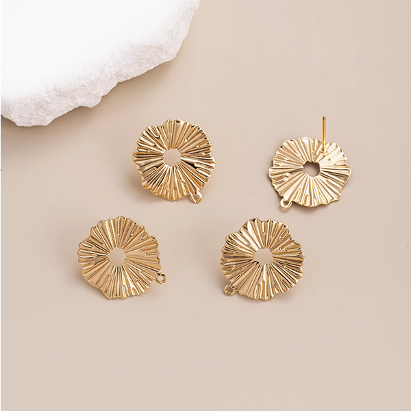 1 Pair Brass Earring Stud Base, 14K Gold Plate