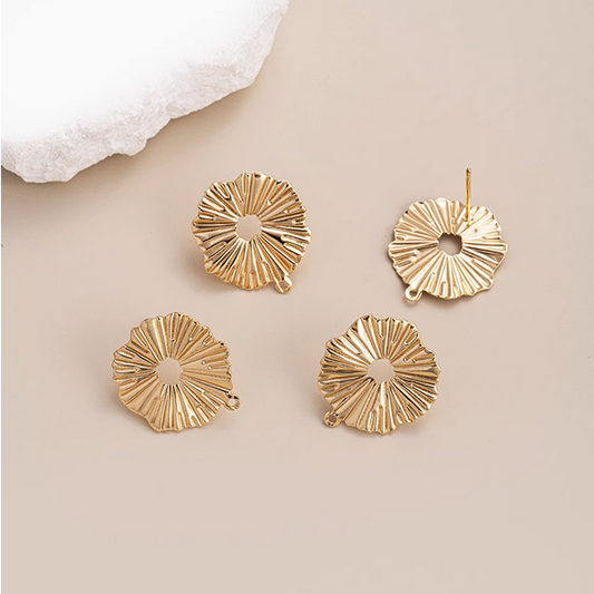 1 Pair Brass Earring Stud Base, 14K Gold Plate