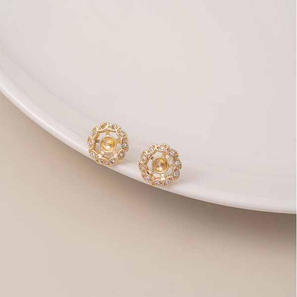 1 Pairs Brass Zirconic Earring Stud Plate, 14K Gold Plate