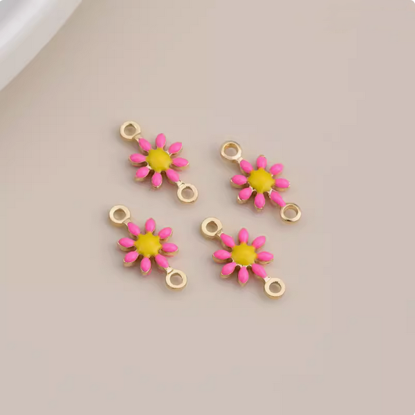 Brass 14K Plated Little Flower Pendants Enamel Dispensing