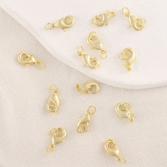 10pcs Brass 7x12mm Lobster Claw Clasp Double Rings, 14K Plated - CMSL-08