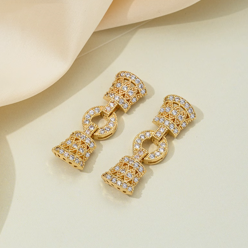 Luxury Zircon Inlaid Fold Over Clasp 5 Holes Row Necklace Bracelet Clasp