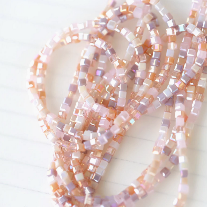 180pcs Glass Tiny Square Beads Electroplated Candy Color