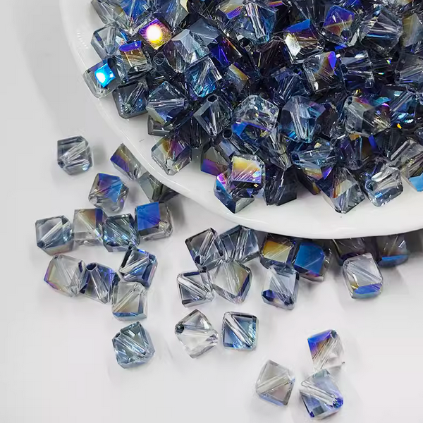 20pcs Facted Square Glass Beads Diamond Effect Dazzle
