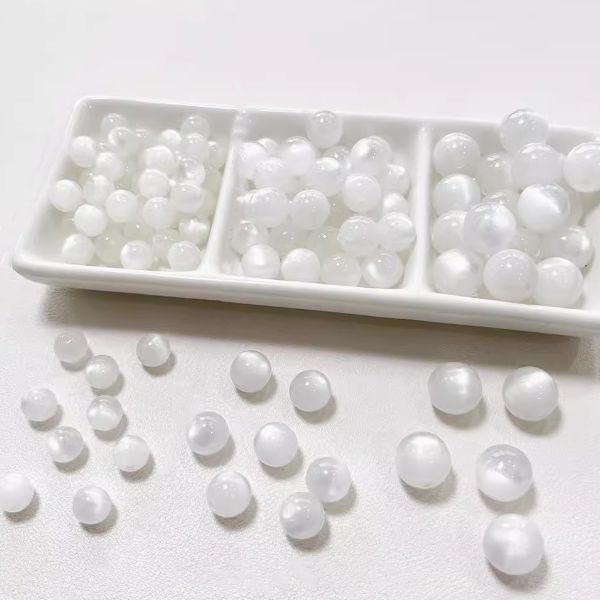 20pcs Resin Imitation Opals Cat's Eye Round Beads