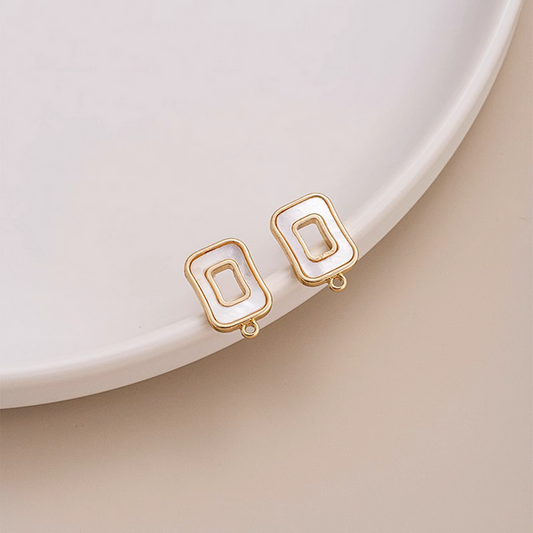 1 Pairs Brass + Shell Geometry Earring Plate, 14K Gold Plate - ERBM-01