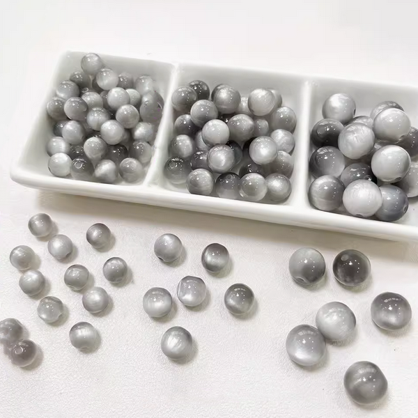 20pcs Resin Imitation Opals Cat's Eye Round Beads