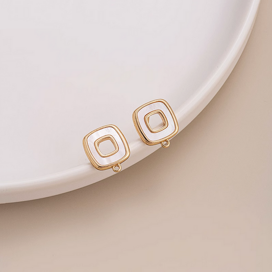 1 Pairs Brass + Shell Geometry Earring Plate, 14K Gold Plate - ERBM-02