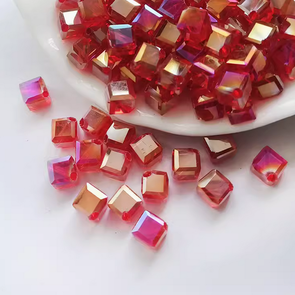 20pcs Facted Square Glass Beads Diamond Effect Dazzle