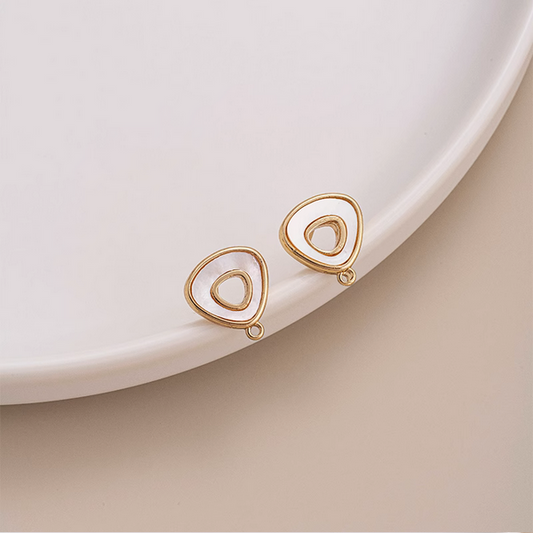 1 Pairs Brass + Shell Geometry Earring Plate, 14K Gold Plate - ERBM-03
