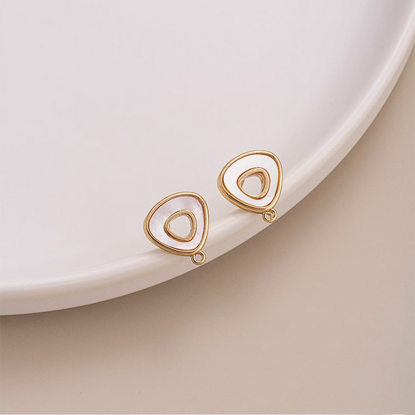 1 Pairs Brass 14K Gilded+Shell Geometry Earring Plateed