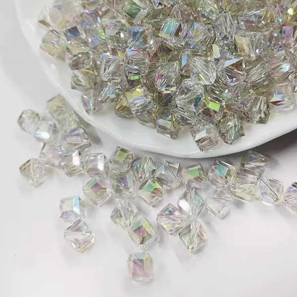 20pcs Facted Square Glass Beads Diamond Effect Dazzle