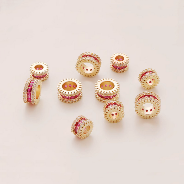 Alloy Zircon Column Beads Spacer - 14K Plated + Zircon - AMNW-02