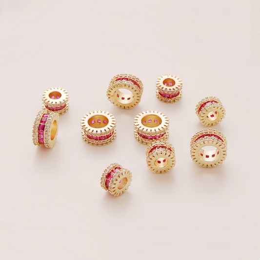 Alloy Zircon Column Beads Spacer - 14K Plated + Zircon - AMNW-02