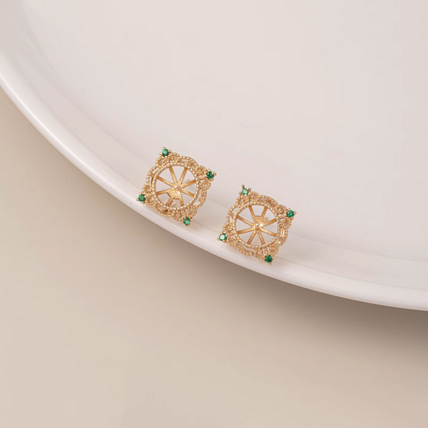 1 Pairs Brass Zirconic Earring Stud Plate, 14K Gold Plate