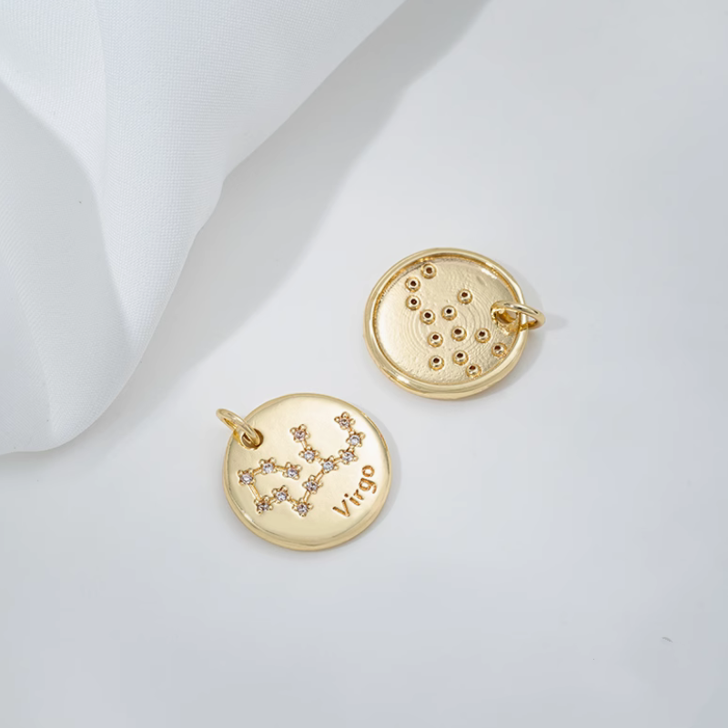 Brass Gilded Charms Piece Constellation 12 Star Map Pendant