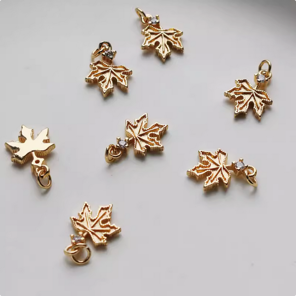 Brass Gilded Maple Leaf Pendant 14K Plated