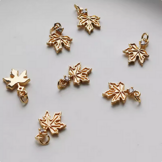 Brass Gilded Maple Leaf Pendant 14K Plated