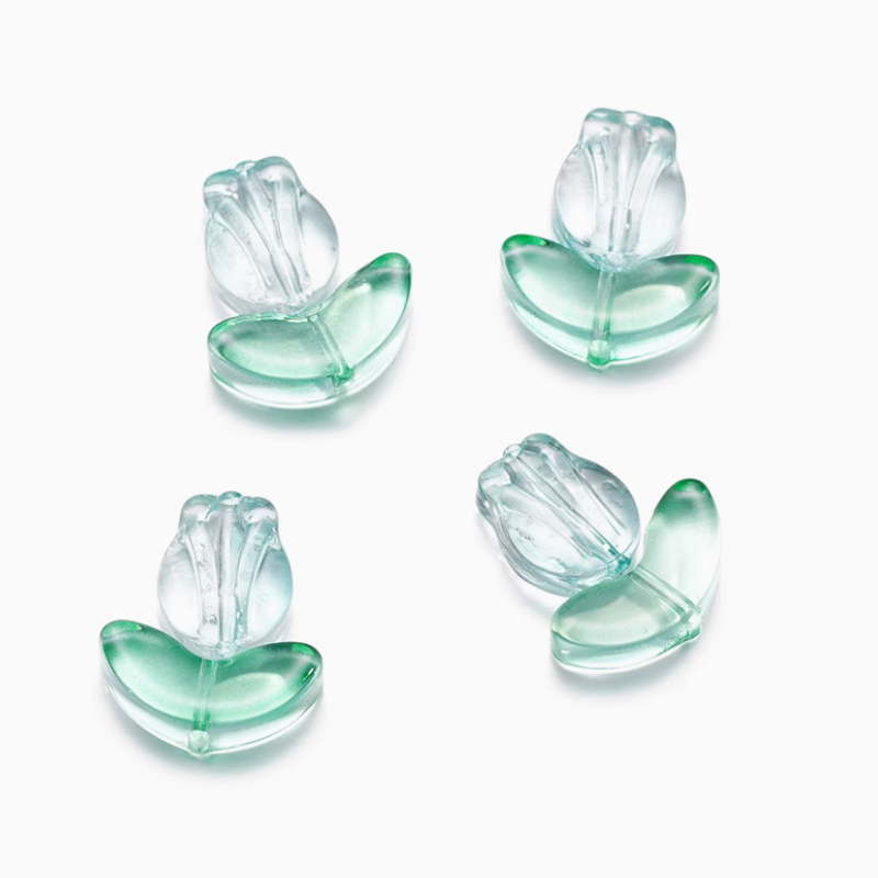 5pcs Glass Tulip Flower Pendant Transparent Buds Charms