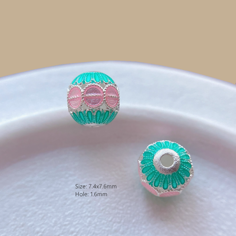 925 Sterling Silver Hollow Beads Enamel Colorful Spacers