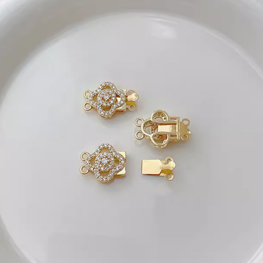 Brass Zirconic Insert Clasp, Gold Plated - CMZC-01