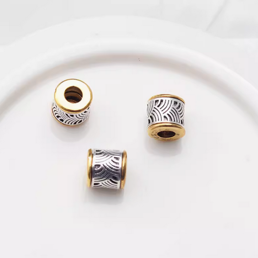 Cylinder With Carved Figure Spacer - Platinum+14K Gold Plated - AMHZ-02