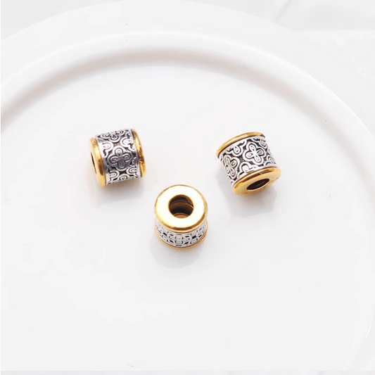 Cylinder With Carved Figure Spacer - Platinum+14K Gold Plated - AMHZ-01
