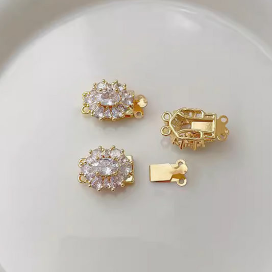 Brass Zirconic Insert Clasp, Gold Plated - CMZC-02