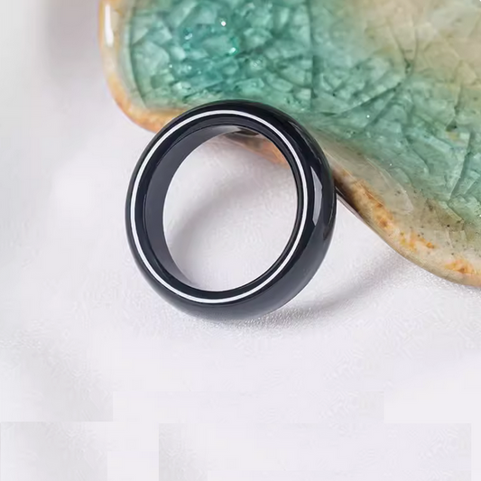 23mm Agate Pendant Ring Black- AGYH-03