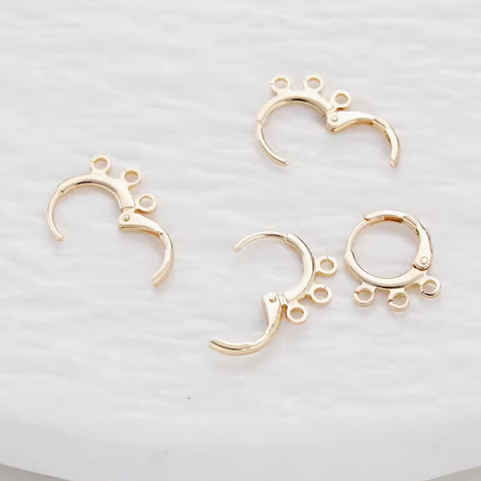 1 Pairs Brass Earring Hook 3 Hanging Rings, 14K Gold Plate - ERMQ-03