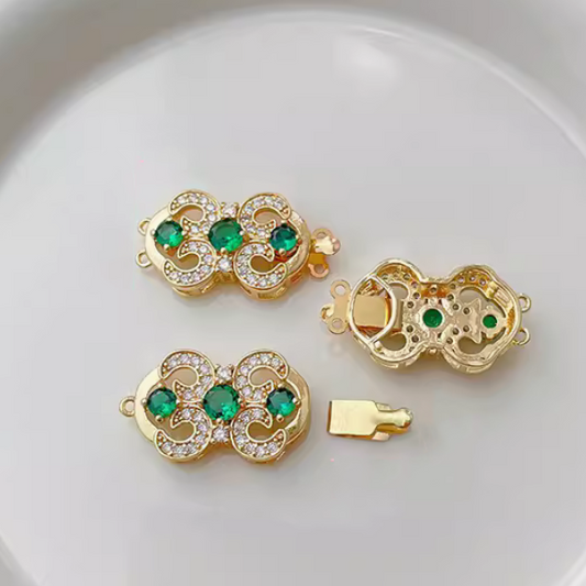 Brass Zirconic Insert Clasp, Gold Plated - CMZC-04