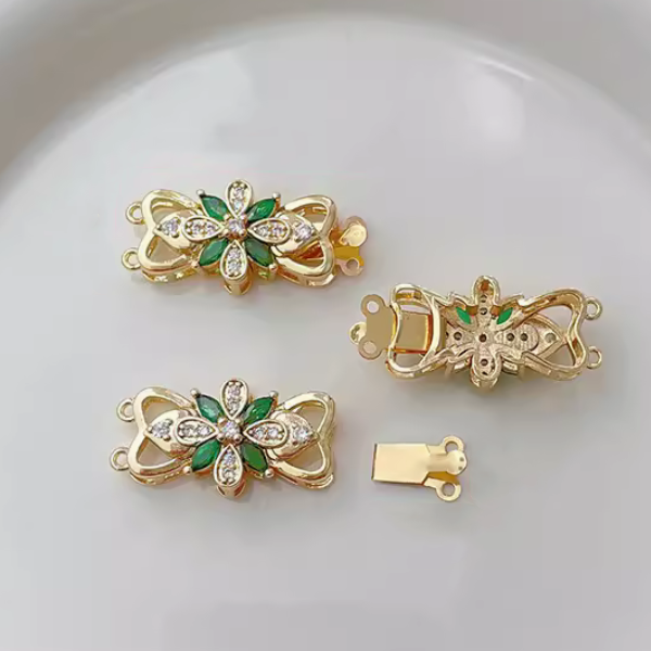 Brass Zirconic Insert Clasp, Gold Plated - CMZC-05