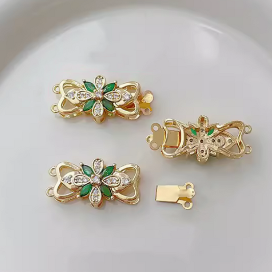 Brass Zirconic Insert Clasp, Gold Plated - CMZC-05