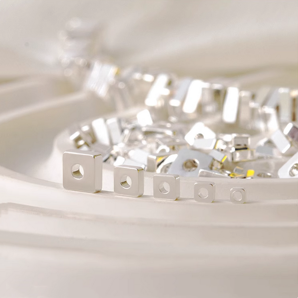 100pcs Alloy Square Spacer Piece Silver Plated