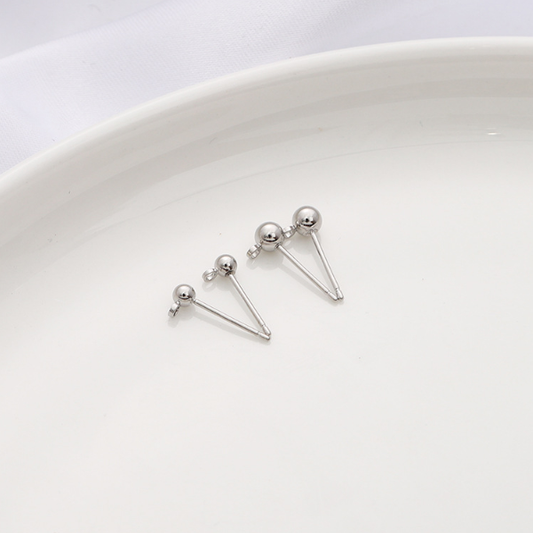 1 Pair 3x14mm Sterling Silver Ball Earring Studs, Platinum Plated - ERDD-07