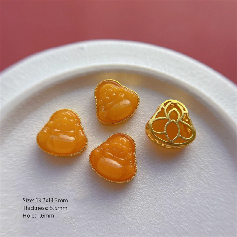 925 Silver Base Nature Beeswax Amber Stone Beads Spacer Charms Pendant