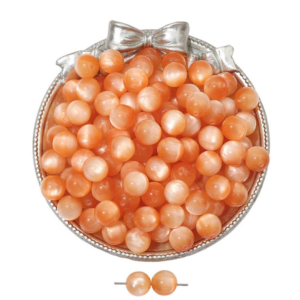 20pcs Orange Resin Imitation Opals Cat's Eye Round Beads
