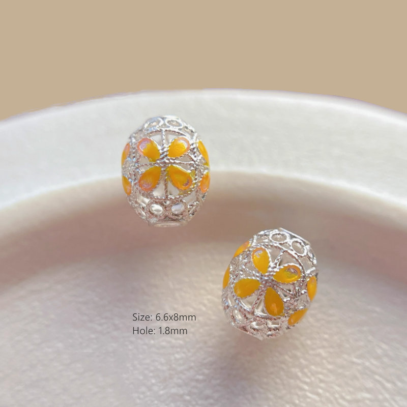 925 Sterling Silver Hollow Beads Enamel Colorful Spacers