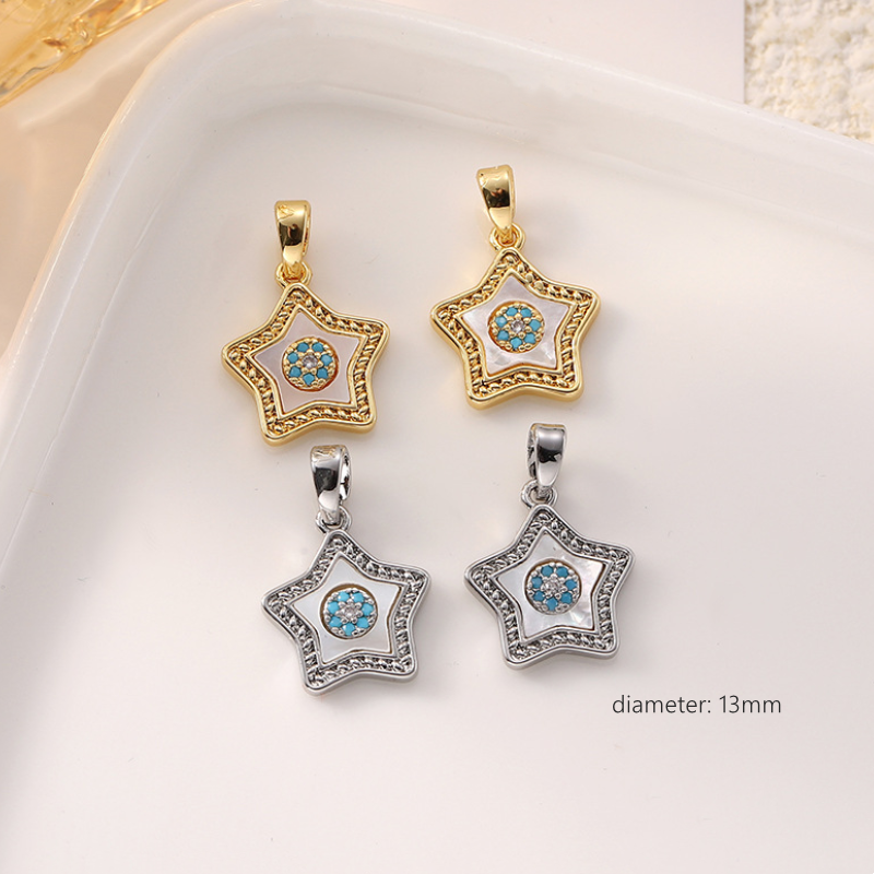 Brass Gold Platinum Plated Shell Inlaid Imitation Turquoise Charms Pendant