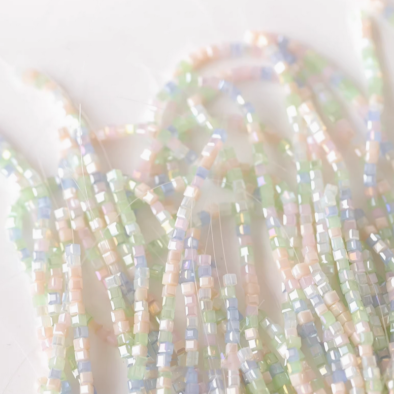180pcs Glass Tiny Square Beads Electroplated Candy Color