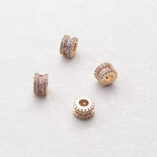 Alloy Zircon Column Beads Spacer - 14K Plated + Zircon - AMNW-03