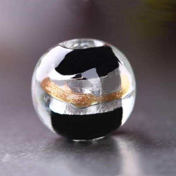 5pcs Glass Beads Silver Foil and Gold Sand