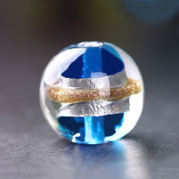 5pcs Glass Beads Silver Foil and Gold Sand