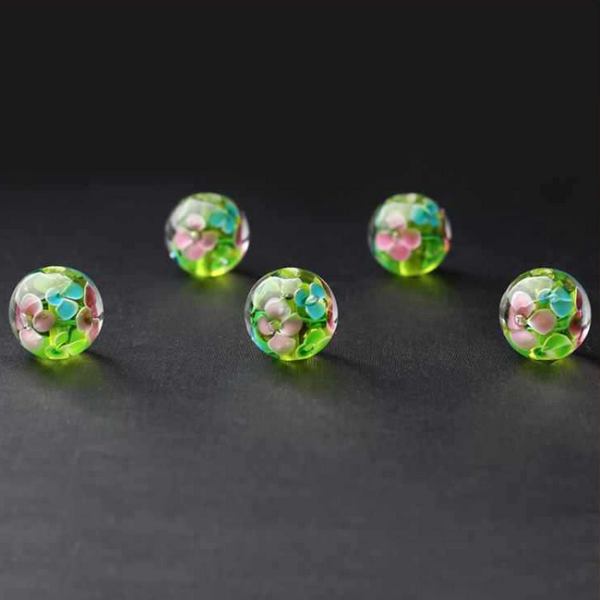 5pcs Glass Beads Luminous And Inner Flower Painting