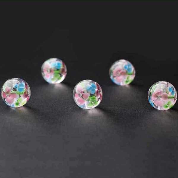 5pcs Glass Beads Luminous And Inner Flower Painting